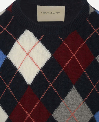 Pullover wool blend argyle donkerblauw