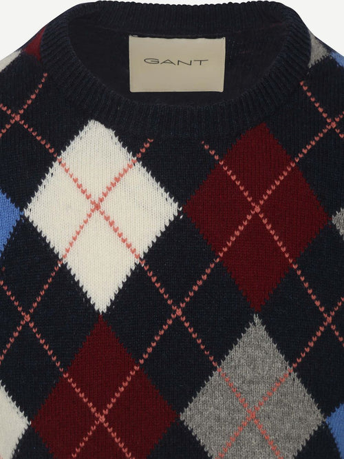 Pullover wool blend argyle donkerblauw