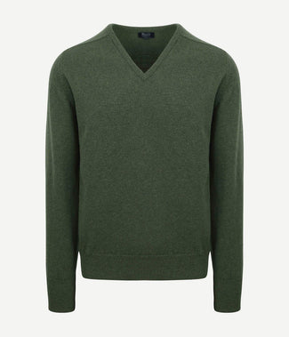 William Lockie pullover lamswol v-hals rosemary groen | Regular-fit William Lockie pullover lamswol v-hals rosemary groen | Regular-fit