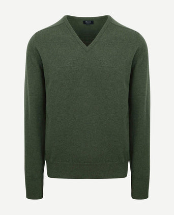 William Lockie pullover lamswol v-hals rosemary groen | Regular-fit