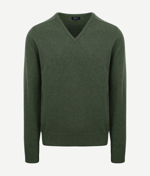 William Lockie pullover lamswol v-hals rosemary groen | Regular-fit