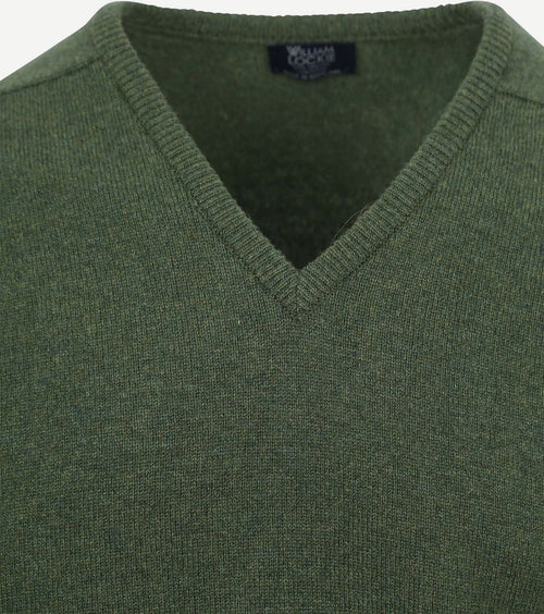 William Lockie pullover lamswol v-hals rosemary groen | Regular-fit