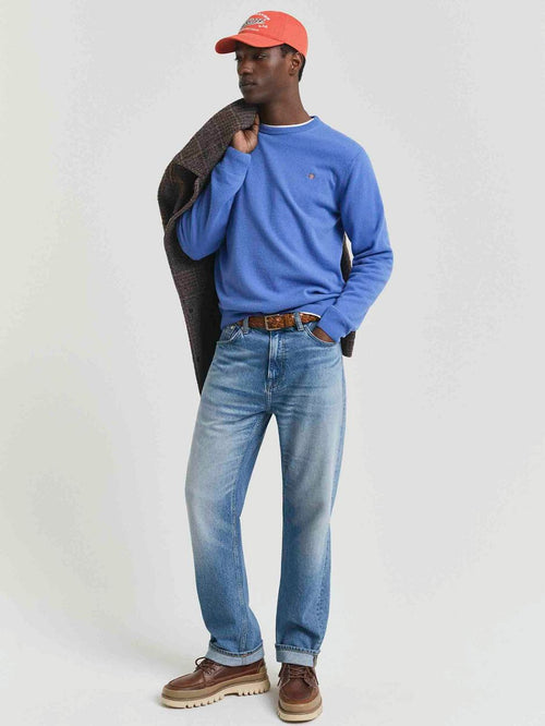 Gant pullover lamswol mid blauw | Regular-fit