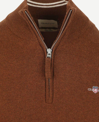 Halfzip wol trui logo bruin