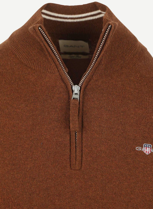 Gant halfzip wol trui logo bruin | Regular-fit