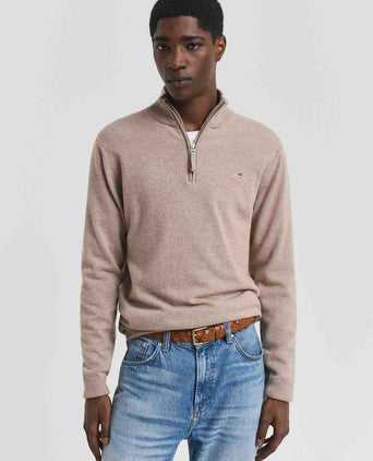Halfzip wol trui logo beige