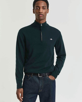Gant halfzip wol trui logo groen | Regular-fit