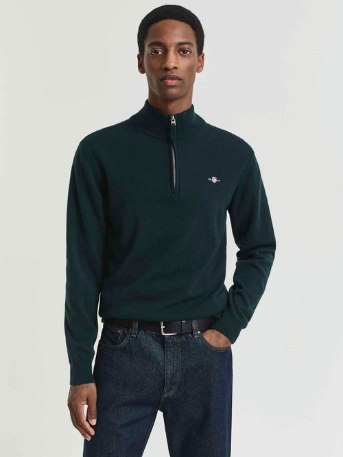 Gant halfzip wol trui logo groen | Regular-fit