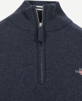Gant halfzip wol trui logo melange donkerblauw | Regular-fit