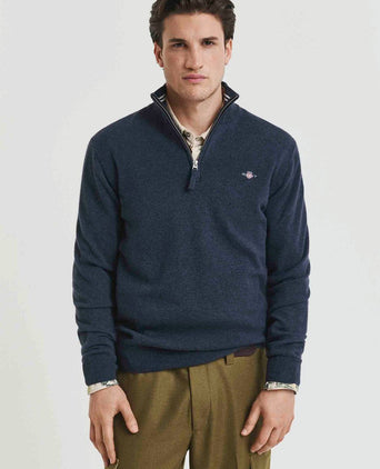 Gant halfzip wol trui logo melange donkerblauw | Regular-fit