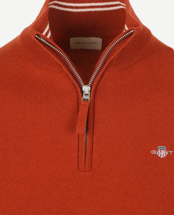 Halfzip wol trui logo rust