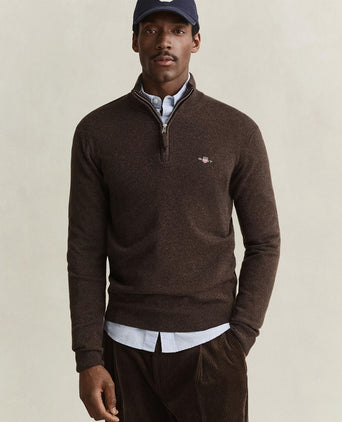 Halfzip lamswol trui bruin