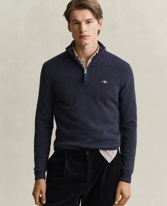 Halfzip lamswol trui donkerblauw