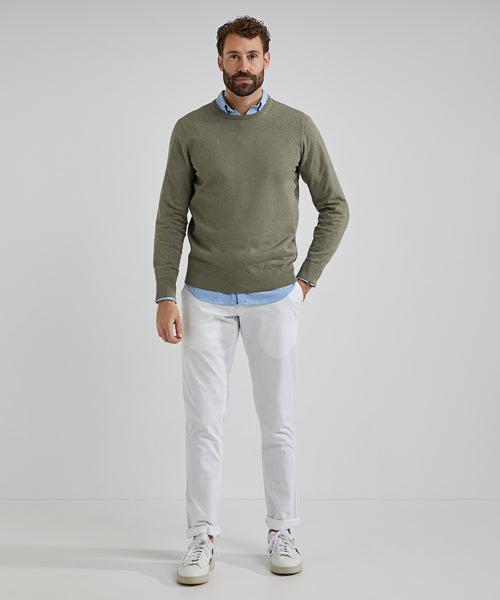 Trui cotton cashmere ronde hals | Light Olive