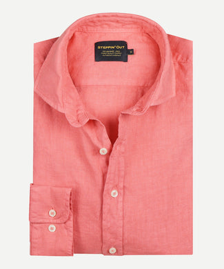 Overhemd linnen regular fit cutaway | Coral Pink
