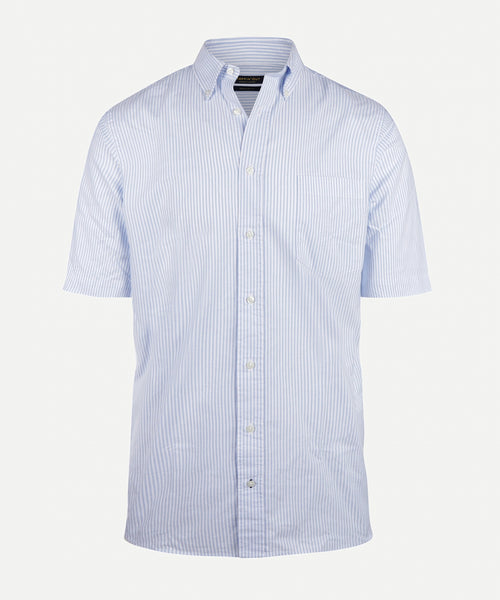 Overhemd gestreept regular fit korte mouw | Light Blue