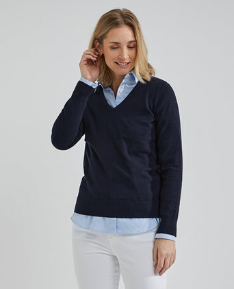 Trui cotton cashmere V-hals | Navy