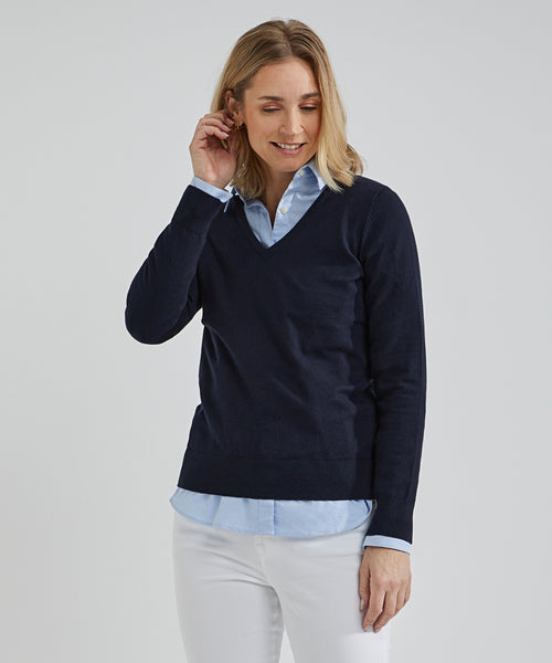 Trui cotton cashmere V-hals | Navy