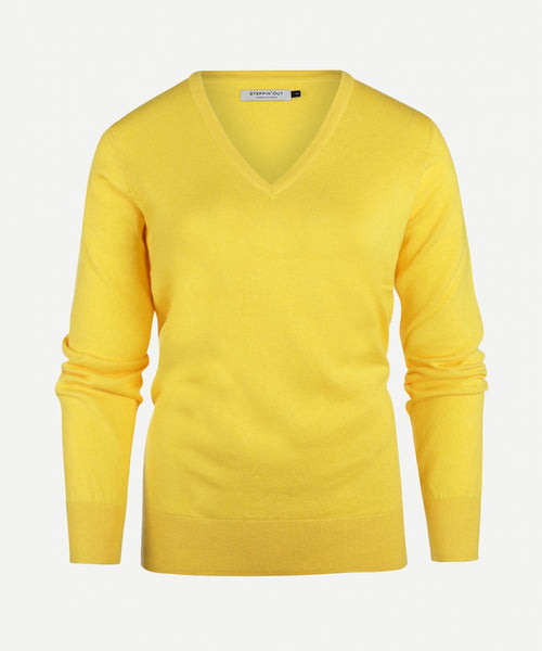 Trui cotton cashmere V-hals | Light Yellow