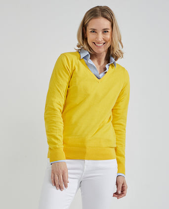 Trui cotton cashmere V-hals | Light Yellow