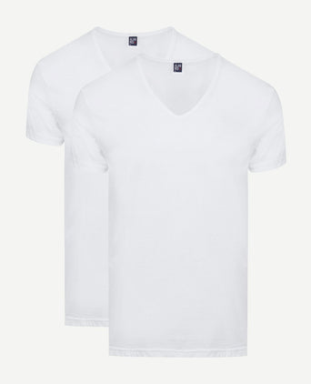 Alan Red Dean v-hals t-shirt wit (2-pack) | Slim-fit