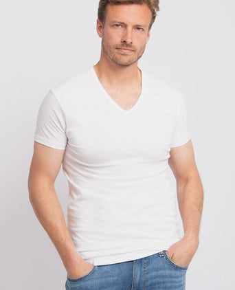 Alan Red Dean v-hals t-shirt wit (2-pack) | Slim-fit