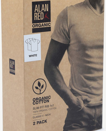 Alan Red Vancouver organic v-hals t-shirt wit (2-pack) | Slim-fit