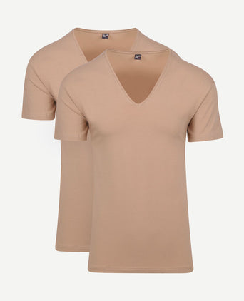 T-shirt NOV v-neck stretch beige (2-pack)