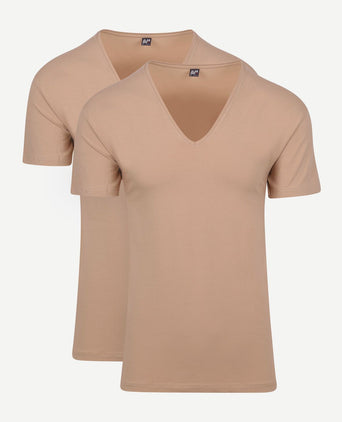T-shirt NOV v-neck stretch beige (2-pack)