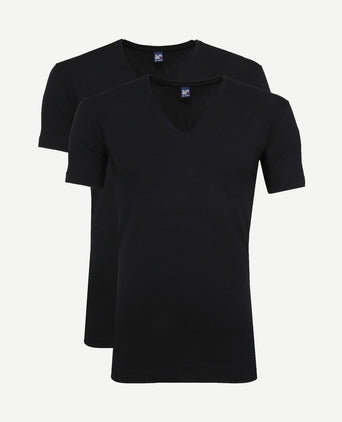 T-shirt NOV v-neck stretch zwart (2-pack)
