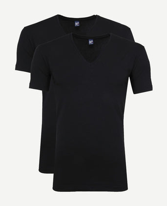 T-shirt NOV v-neck stretch zwart (2-pack)