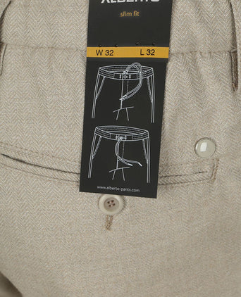 Alberto broek jump flanel herringbone beige | Slim-fit