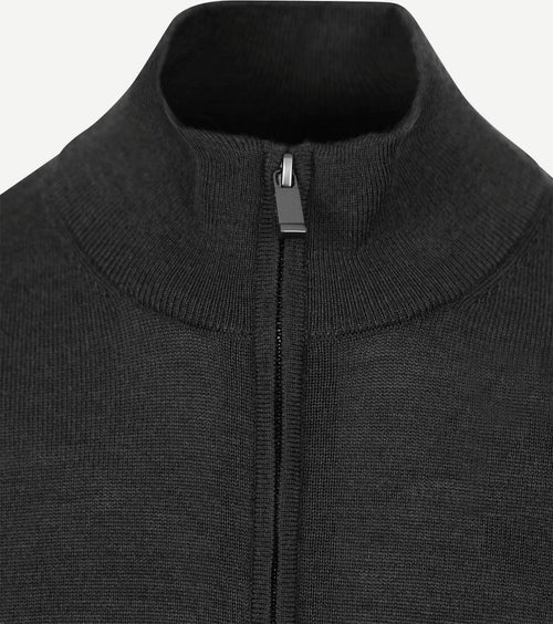 Suitable merino halve rits trui antraciet | Slim-fit