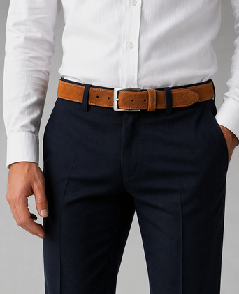 Riem suède leer cognac