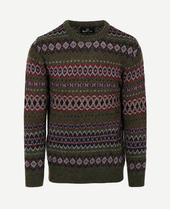 Fairisle trui wol donkergroen