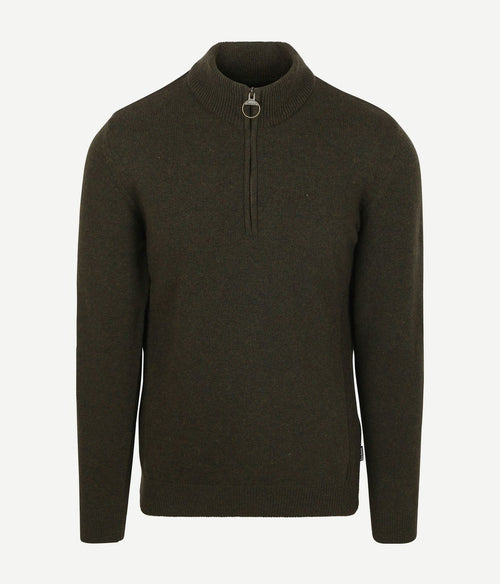 Barbour halve rits trui wol olive | Regular-fit