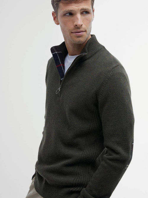 Barbour halve rits trui wol olive | Regular-fit