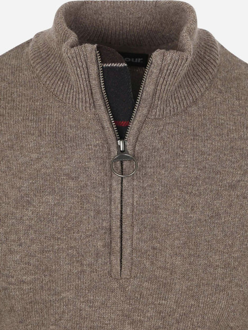 Barbour halve rits trui wol taupe | Regular-fit