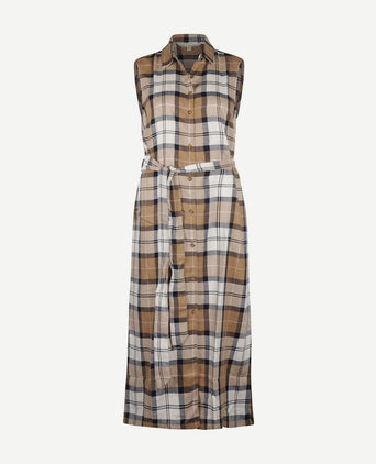Barbour lange jurk caroline ruiten bruin | Regular-fit