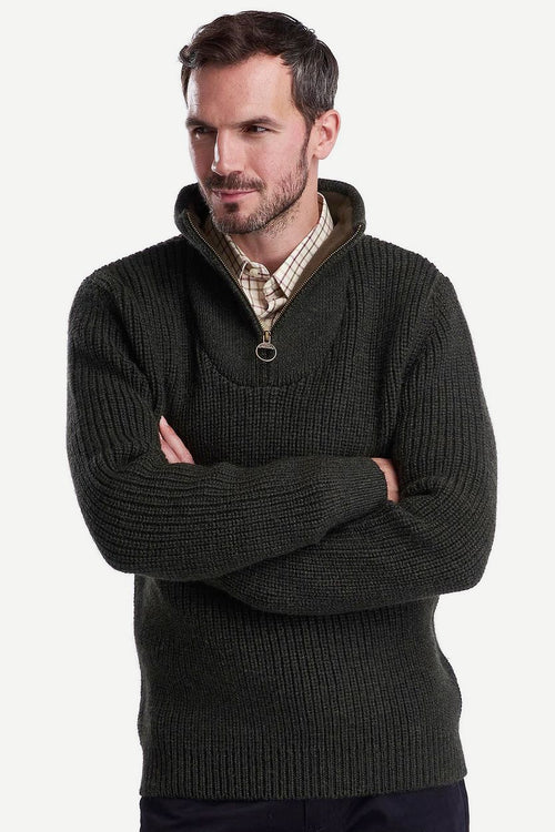 Barbour new tyne zip trui wol olijfgroen | Regular-fit