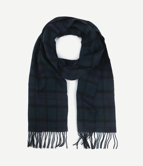 Sjaal tartan lamswol klassiek donkerblauw