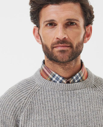 Barbour trui lamswol knitted stone grijs | Regular-fit