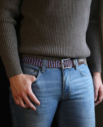 Geweven riem bruin blauw