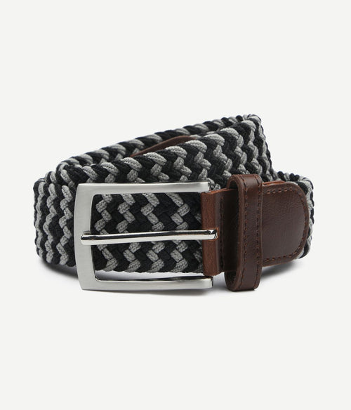 Suitable geweven riem antraciet zwart