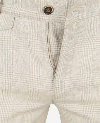 Chino linen blend ruiten beige