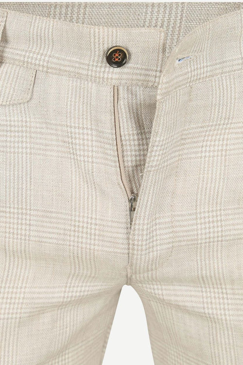 Chino linen blend ruiten beige