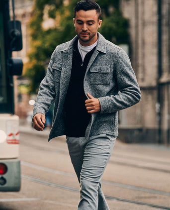 Suitable chino Pico pleat flanel print grijs