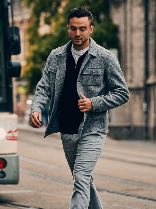 Suitable chino Pico pleat flanel print grijs