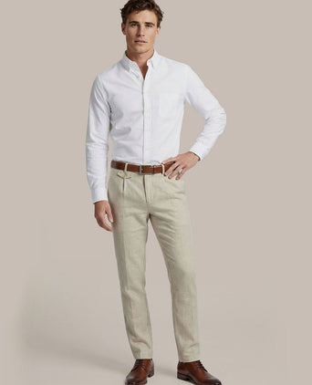 Chino Pico pleat cotton linen pepita beige