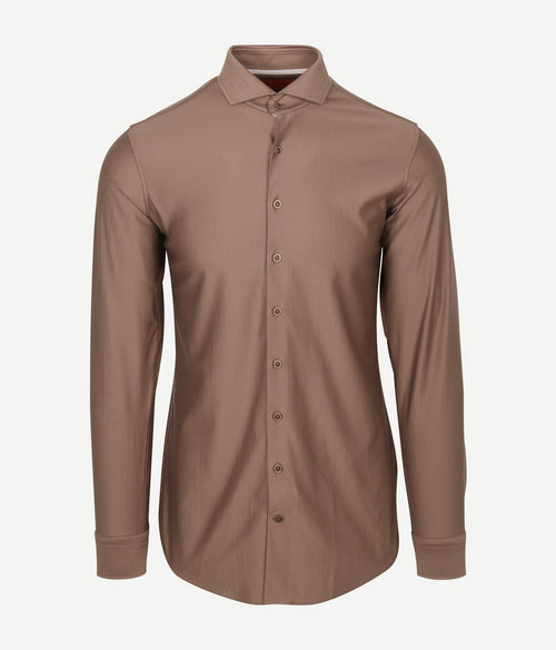 Suitable herringbone overhemd taupe | Slim-fit